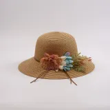 Women Flowers Straw Sunhat Beach Wide Brim Bucket Hat