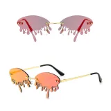 Sunglasses Fashion Tears Flame Design Rimless Wave Eyewear Streetwear