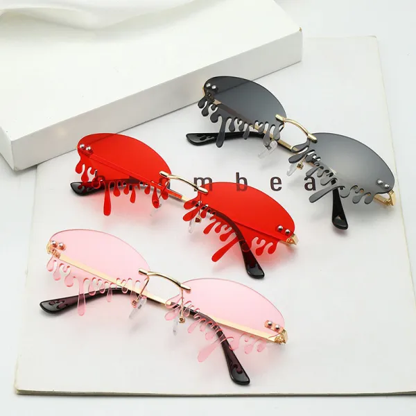 Sunglasses Fashion Tears Flame Design Rimless Wave Eyewear Streetwear