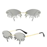 Sunglasses Fashion Tears Flame Design Rimless Wave Eyewear Streetwear