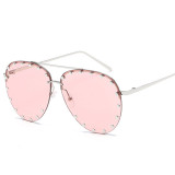 Sunglasses Multicolor Rimless Oversized Double Bridge Studded Lens Rivet Eyewear