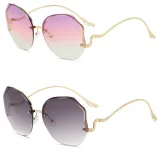 Sunglasses Metal Irregular Rimless Lens Wave Shape Arm Shades