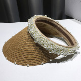Handmade Pearl Straw Hat Empty Top Sunhat