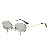Sunglasses Fashion Tears Flame Design Rimless Wave Eyewear Streetwear