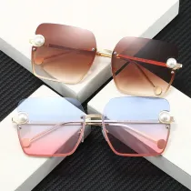 Sunglasses Multicolor Square Pearl Embellish Half Frame Retro Shades