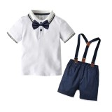 3PCS Boys Outfits  Polo Shirt and Suspender Shorts Dressy Up Clothes