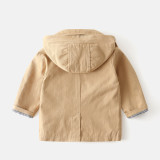 Toddler Kids Boys Spring Mid-length Buttons Hooded Overcoat