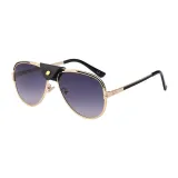 Sunglasses Leather Bridge Retro Round Lens Aviator Mirrored Eyewear