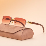 Sunglasses Fashion Square Wood Glasses Legs Tinted Lens Vintage Rimless Eyewear