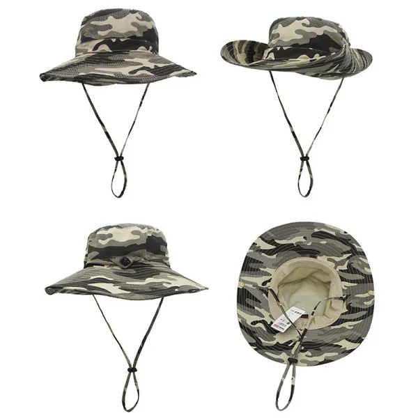 Summer UV Protection Camouflage Wide Brim Outdoor Sunhat Bucket Cap