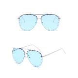 Sunglasses Multicolor Rimless Oversized Double Bridge Studded Lens Rivet Eyewear