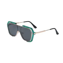 Sunglasses One Piece Plastic Metal Frame Flat Top Eyewear