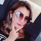Sunglasses Multicolor Square Pearl Embellish Half Frame Retro Shades