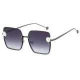 Sunglasses Multicolor Square Pearl Embellish Half Frame Retro Shades