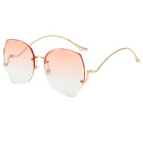 Sunglasses Metal Irregular Butterfly Shape Rimless Lens Wave Shape Arm Eyewear