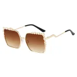 Sunglasses Multicolor Square Pearl Embellish Frame And Curve Sunglasses Legs