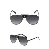 Sunglasses Leather Bridge Retro Round Lens Aviator Mirrored Eyewear