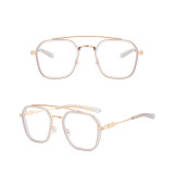 Sunglasses Trapezoid Double Bridge Transparent Lens Unique Design Frame Eyewear