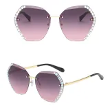 Sunglasses Multicolor Polygonal Cutting And Diamond Lens Frameless UV Protection Shades
