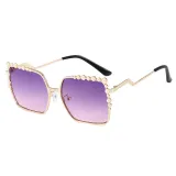 Sunglasses Multicolor Square Pearl Embellish Frame And Curve Sunglasses Legs