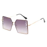 Sunglasses Multicolor Square And Diamond Decorate Lens Metal Frame UV Protection Shades