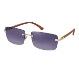 Sunglasses Square Imitate Wood Glasses Legs Tinted Lens Vintage Frameless Eyewear