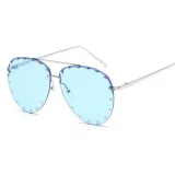 Sunglasses Multicolor Rimless Oversized Double Bridge Studded Lens Rivet Eyewear