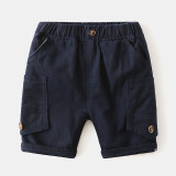 Kids Boys Solid Color Buttons Pocket Casual Shorts