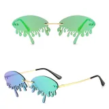 Sunglasses Fashion Tears Flame Design Rimless Wave Eyewear Streetwear