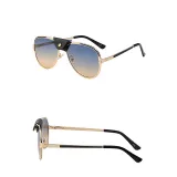 Sunglasses Leather Bridge Retro Round Lens Aviator Mirrored Eyewear