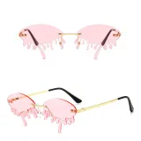 Sunglasses Fashion Tears Flame Design Rimless Wave Eyewear Streetwear