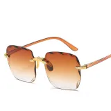 Sunglasses Gradual Square Cutting Lens Frameless UV Protection Retro Shades