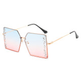 Sunglasses Multicolor Square And Diamond Decorate Lens Metal Frame UV Protection Shades