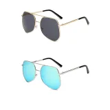 Sunglasses Multicolor Double Bridge Classic Mirrored Aviator Sunglasses With Frame