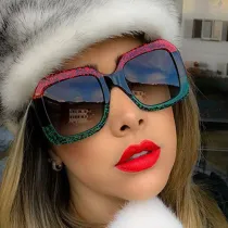 Sunglasses Multicolor Square Cambered Surface Oversized Vintage Flat Top With Frame