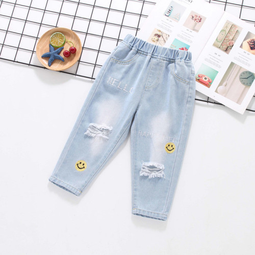 Toddler Kids Boys Unisex Ripped Cropped Pants Elastic Waist Jeans