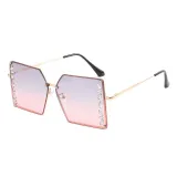 Sunglasses Multicolor Square And Diamond Decorate Lens Metal Frame UV Protection Shades
