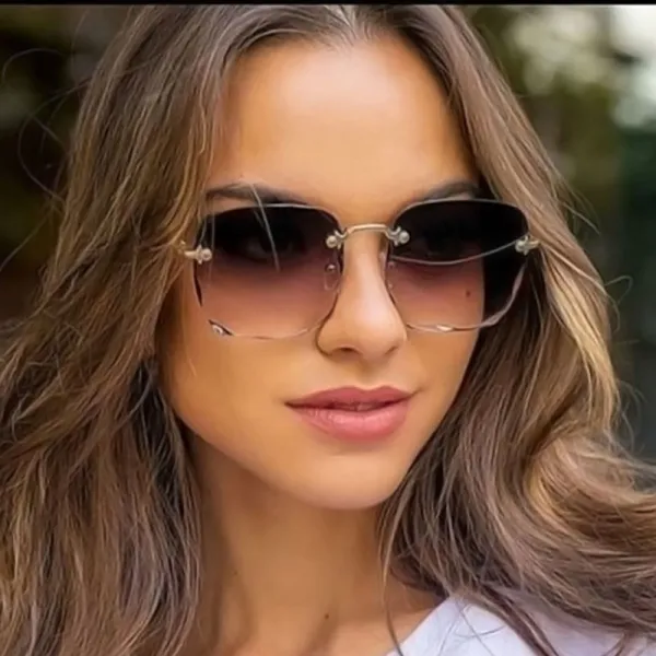 Sunglasses Gradual Square Cutting Lens Frameless UV Protection Retro Shades