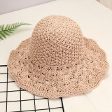 Women Handmad Straw Sunhat Wide Brim Beach Hollow Hat-B