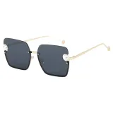 Sunglasses Multicolor Square Pearl Embellish Half Frame Retro Shades