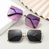 Sunglasses Multicolor Square Pearl Embellish Frame And Curve Sunglasses Legs