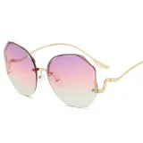 Sunglasses Metal Irregular Rimless Lens Wave Shape Arm Shades