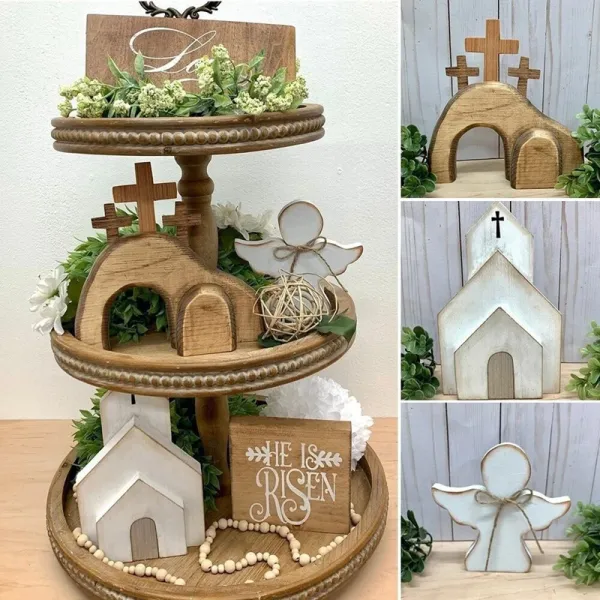 Easter Scene Wooden Decoration With Jesus Tomb-Easter Tray Bundle Kit