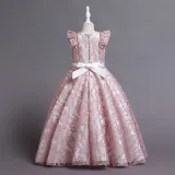 Toddler Girls Flying Sleeve Embroidery Lace Pearls Waist Formal Gowns Dress