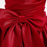 Toddler Girls Silks Satins Puff Sleeve Formal Dress Bow Tie Gowns Dress