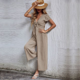 Women's Solid Color Sexy V-Neck Jumpsuit