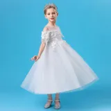 Toddler Girls Embroidery Flower Mesh Short Sleeve Formal Dress Lace Gowns Dress