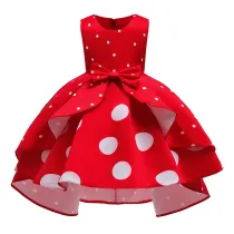 Toddler Girls Polka Dots Sleeveless Formal Bowknot Gowns Dress
