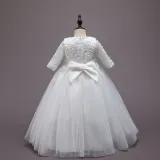 Toddler Girls Embroidery Flowers Rainbow Tutu Bowknot Back Lace Formal Gowns Dress