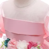 Toddler Girls Flower Formal Dress Flying Sleeve with V-neck Gowns Dress